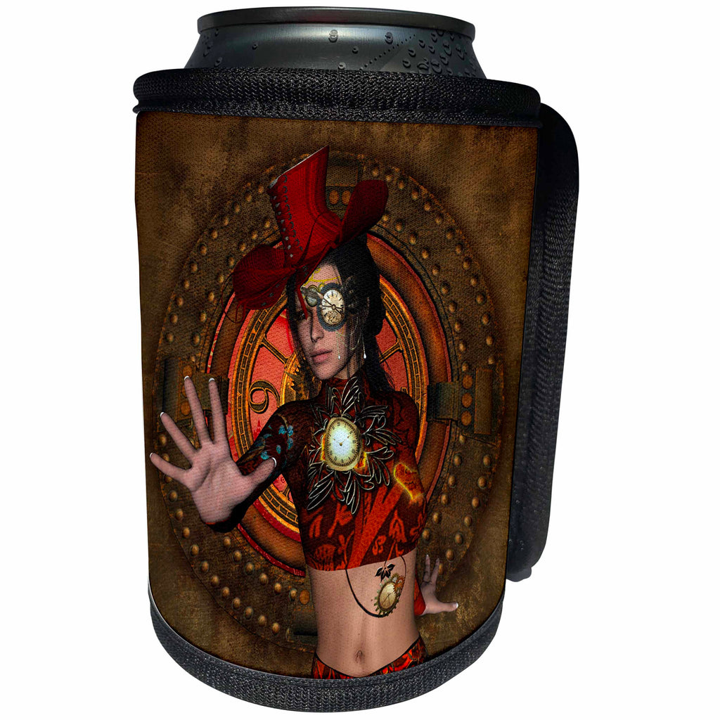 3dRose Heike Köhnen Design Steampunk - Beautiful mystical steampunk women - Can Cooler Bottle Wrap (cc_266384)