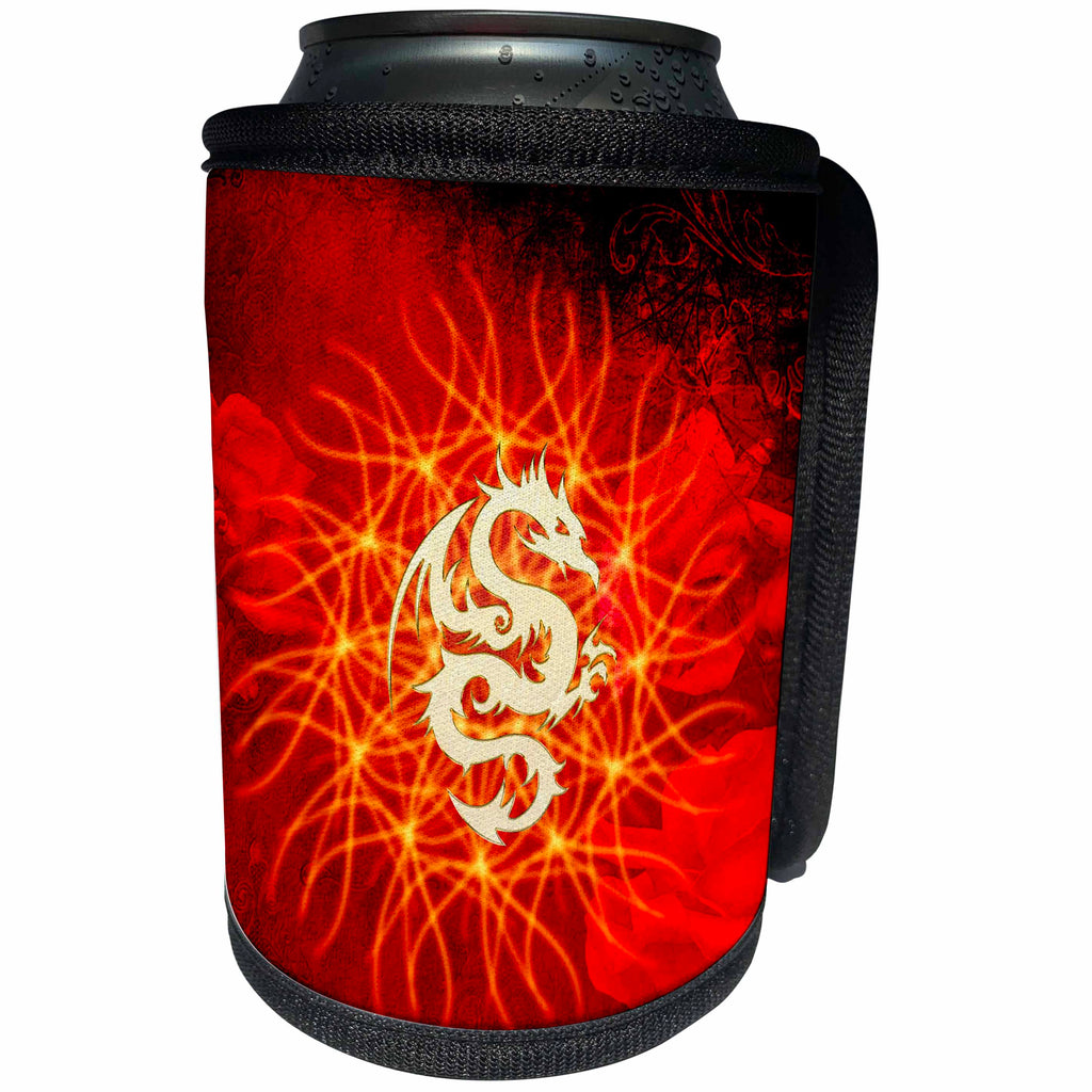 3dRose Heike Köhnen Design Sign Symbol - Golden Chinese dragon on red background - Can Cooler Bottle Wrap (cc_266386)