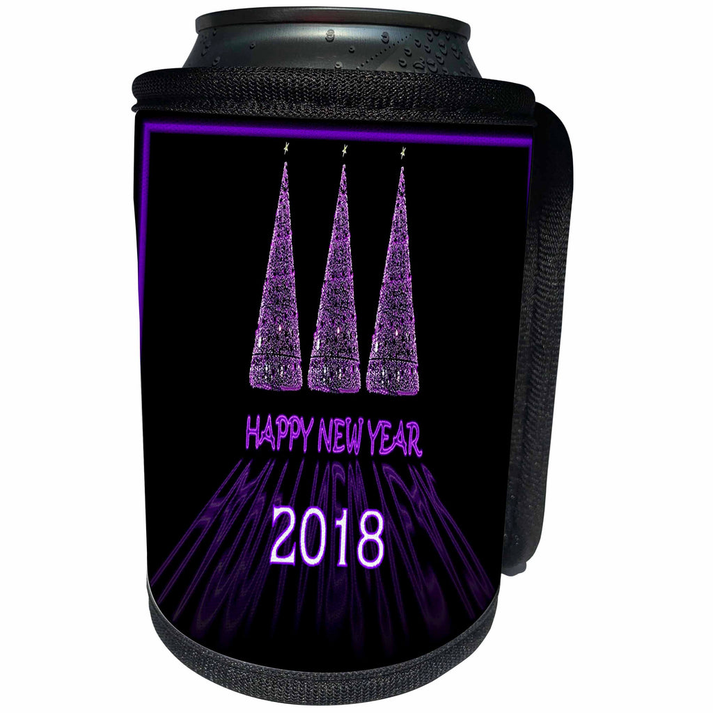 3dRose New Year Designs - Image of Formal Purple and Black 2018 Christmas Trees - Can Cooler Bottle Wrap (cc_266392)