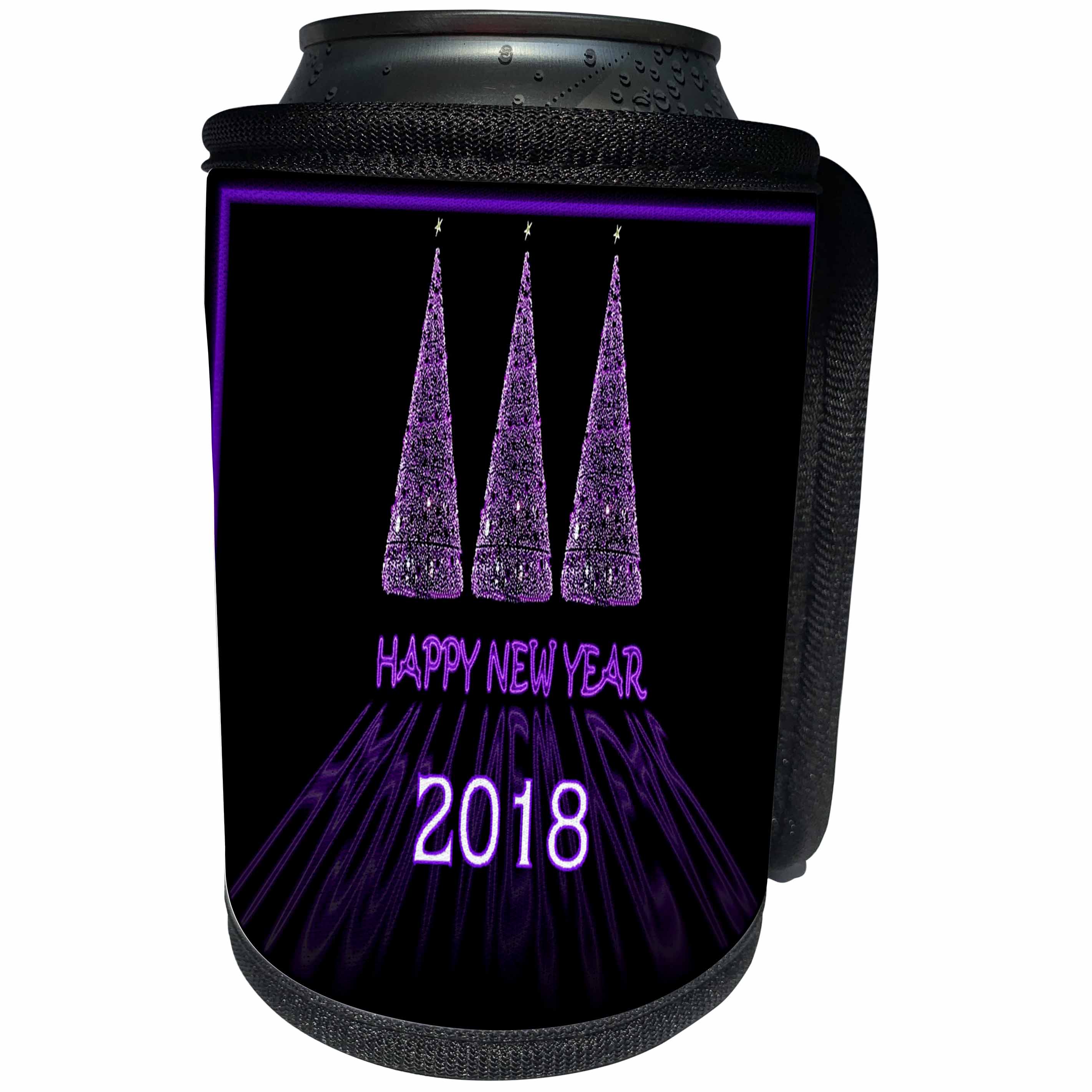 3dRose New Year Designs - Image of Formal Purple and Black 2018 Christmas Trees - Can Cooler Bottle Wrap (cc_266392)