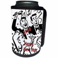 3dRose New Year Designs - Image of Retro Black and White With Red Happy New Year - Can Cooler Bottle Wrap (cc_266393)