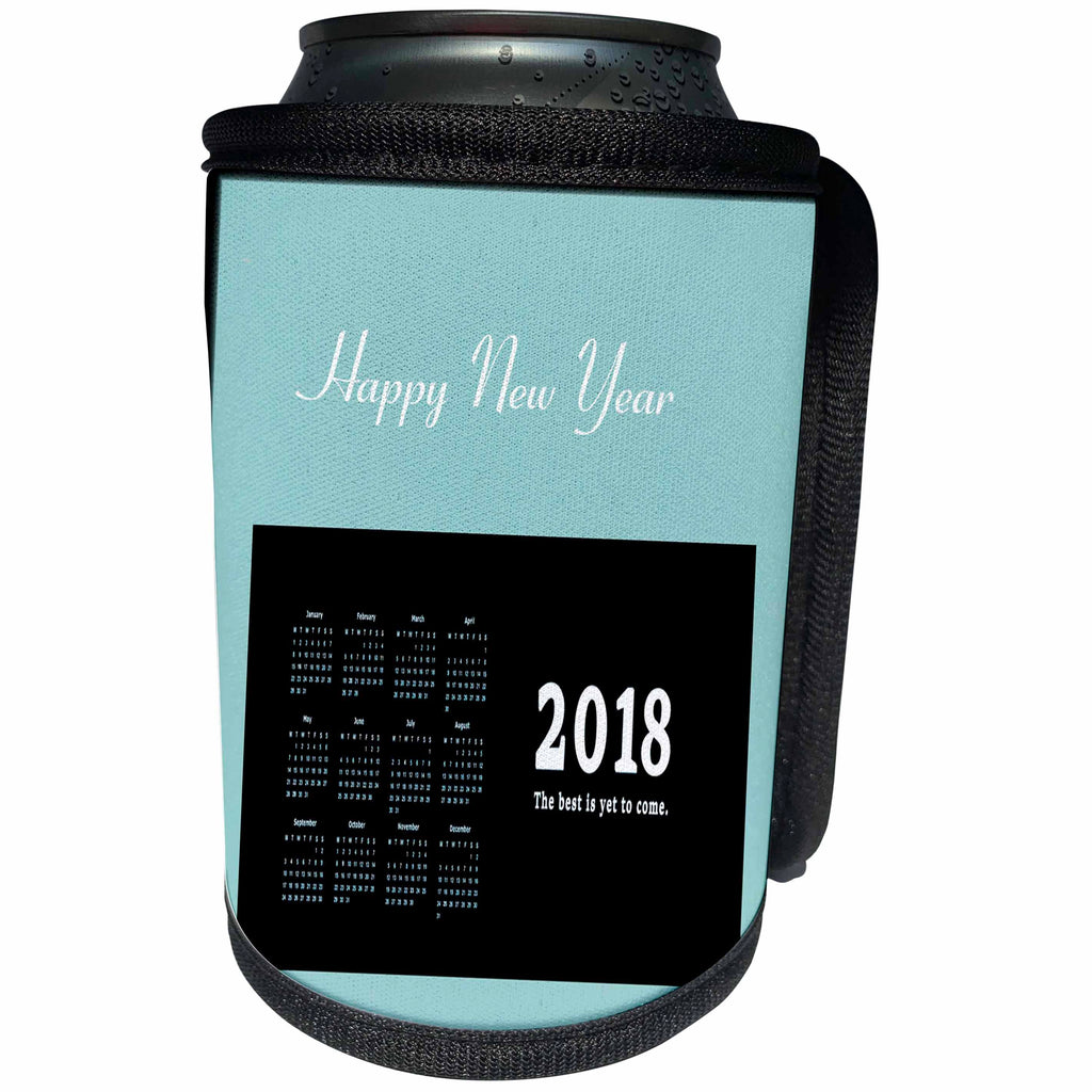 3dRose New Year Designs - Image of Happy New Year With Aqua and Black 2018 Calendar - Can Cooler Bottle Wrap (cc_266395)