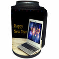 3dRose New Year Designs - Image of Laptop With Fireworks and 2018 Happy New Year - Can Cooler Bottle Wrap (cc_266408)