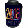 3dRose New Year Designs - Image of Cute 2018 Happy New Year With Pussycat On Navy - Can Cooler Bottle Wrap (cc_266417)