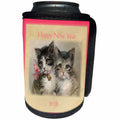 3dRose New Year Designs - Image of Vintage Style 2018 Happy New Year Kittens - Can Cooler Bottle Wrap (cc_266418)