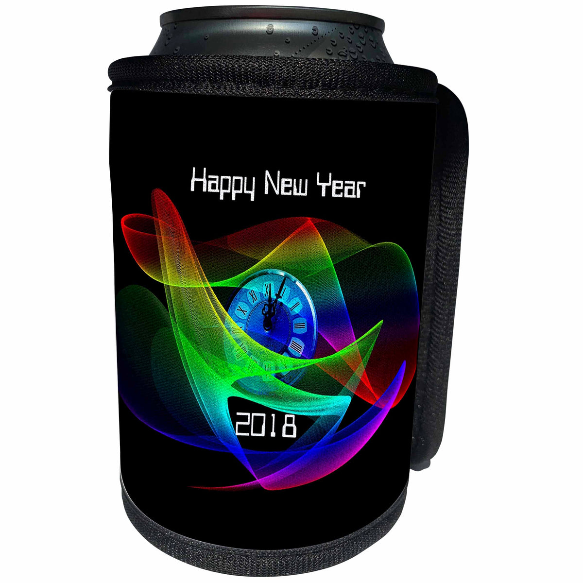 3dRose New Year Designs - Image of Contemporary Fractal 2018 Happy New Year - Can Cooler Bottle Wrap (cc_266420)