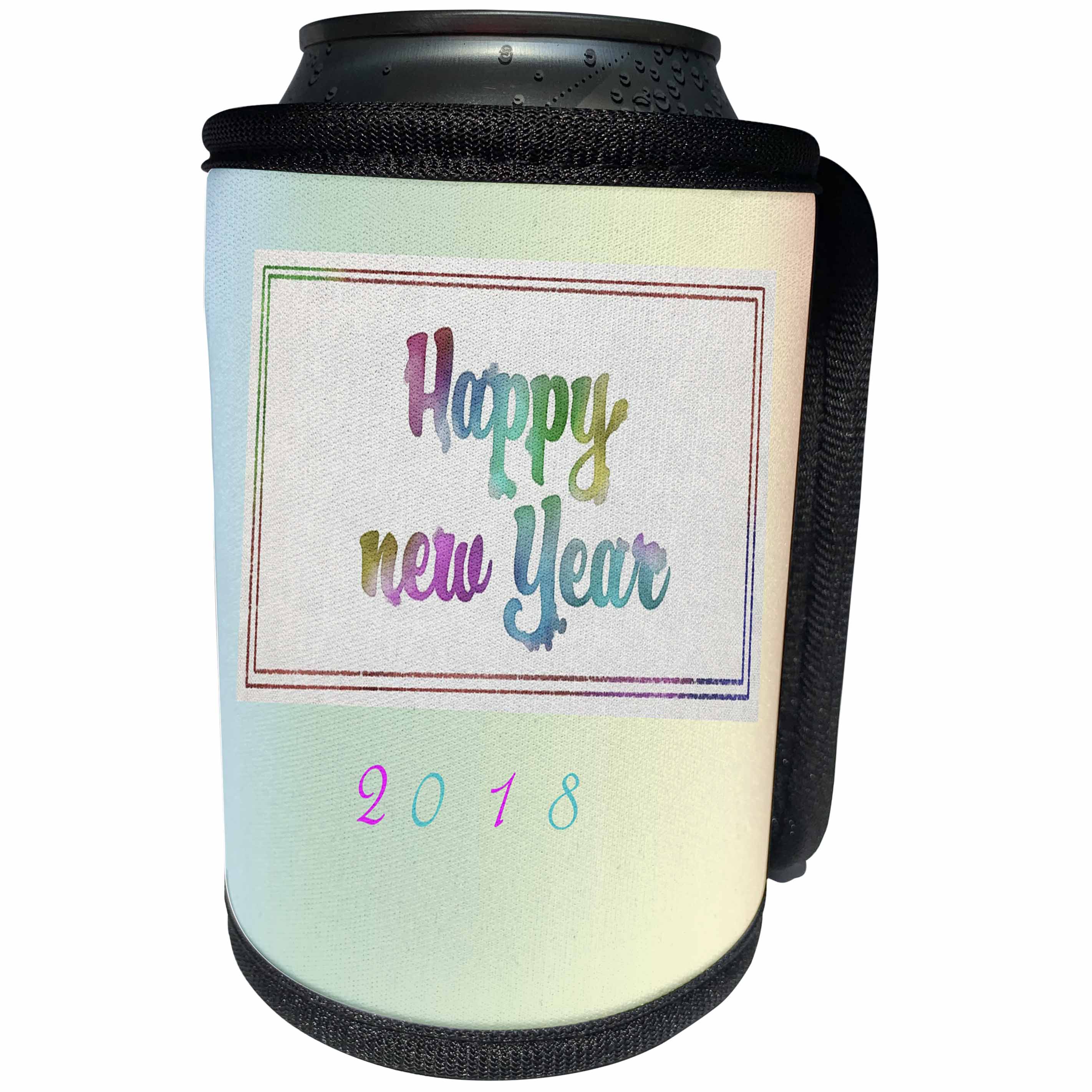3dRose New Year Designs - Image of Soft Happy New Year 2018 Watercolor Pastels - Can Cooler Bottle Wrap (cc_266422)