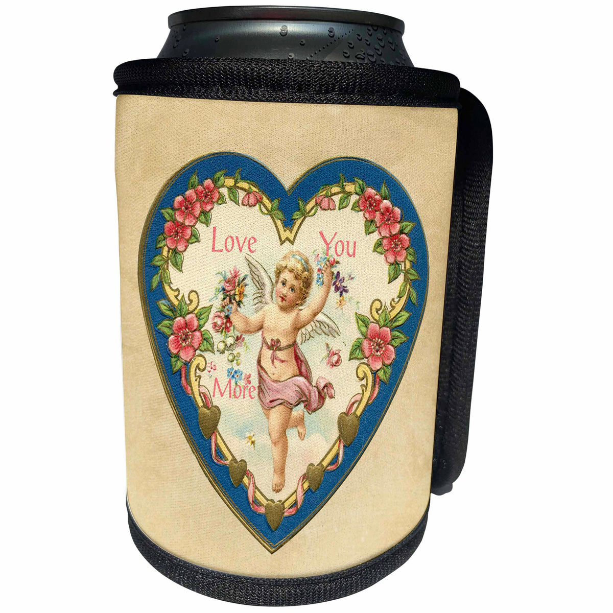 3dRose Valentine Designs - Image of Antique Love You More In Heart - Can Cooler Bottle Wrap (cc_266425)