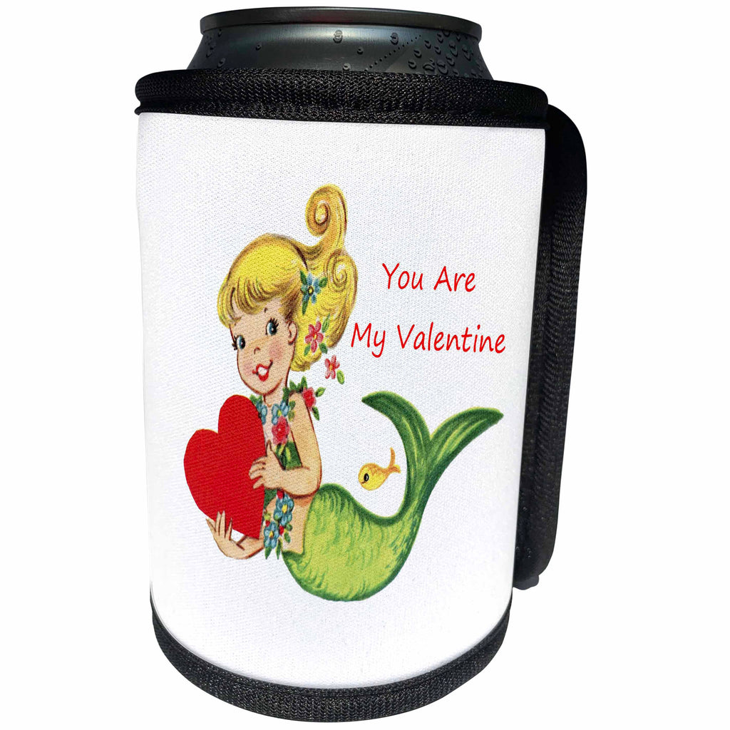 3dRose Valentine Designs - Image of Mermaid Says You Are My Valentine - Can Cooler Bottle Wrap (cc_266426)