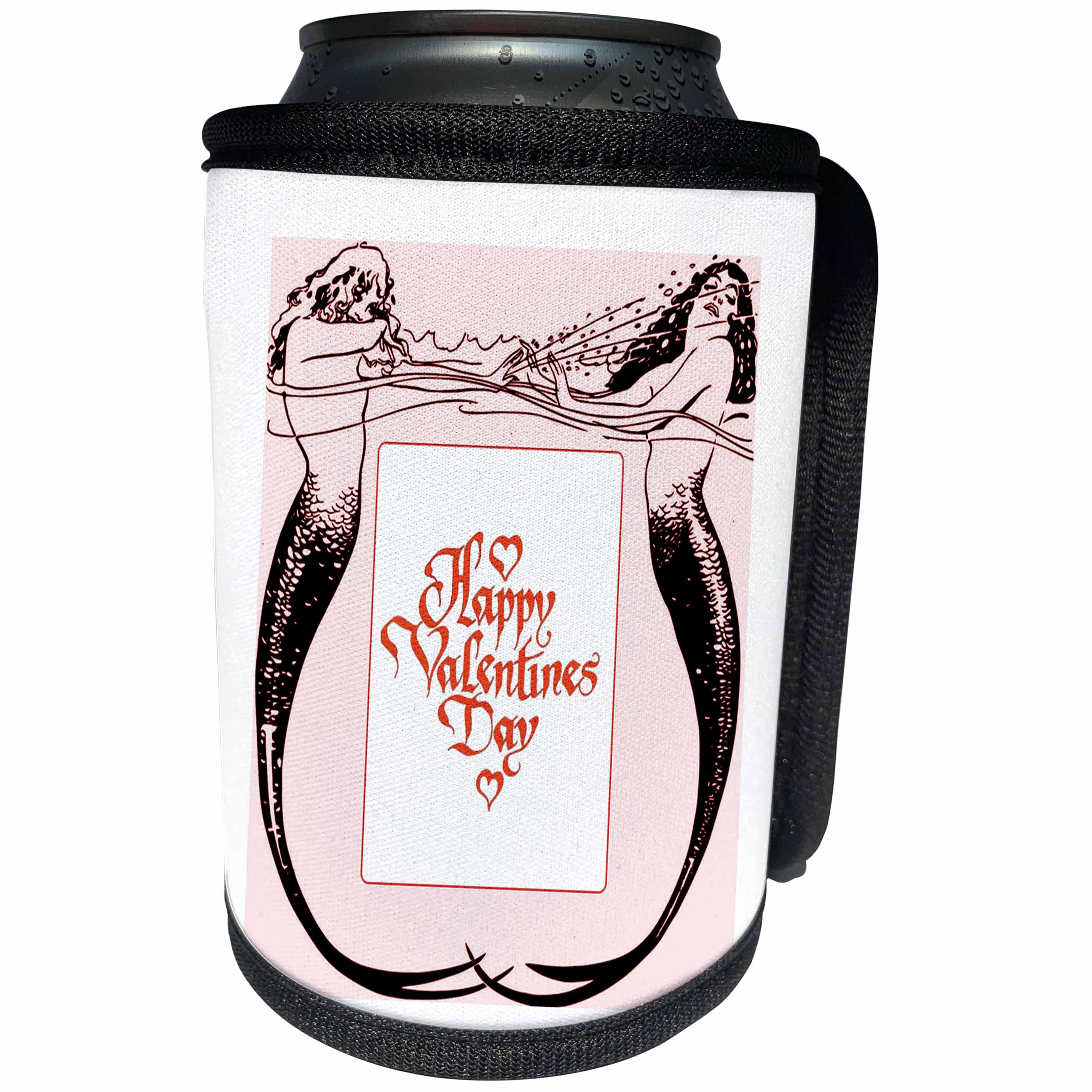 3dRose Valentine Designs - Image of Two Mermaids Wish You Happy Valentines Day - Can Cooler Bottle Wrap (cc_266442)