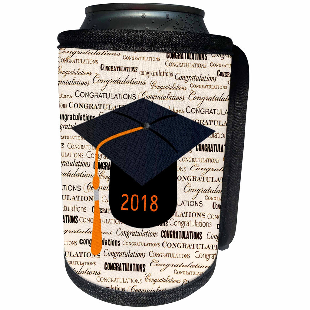 3dRose Graduation - Image of Congratulations Black Cap Orange Tassel - Can Cooler Bottle Wrap (cc_266447)