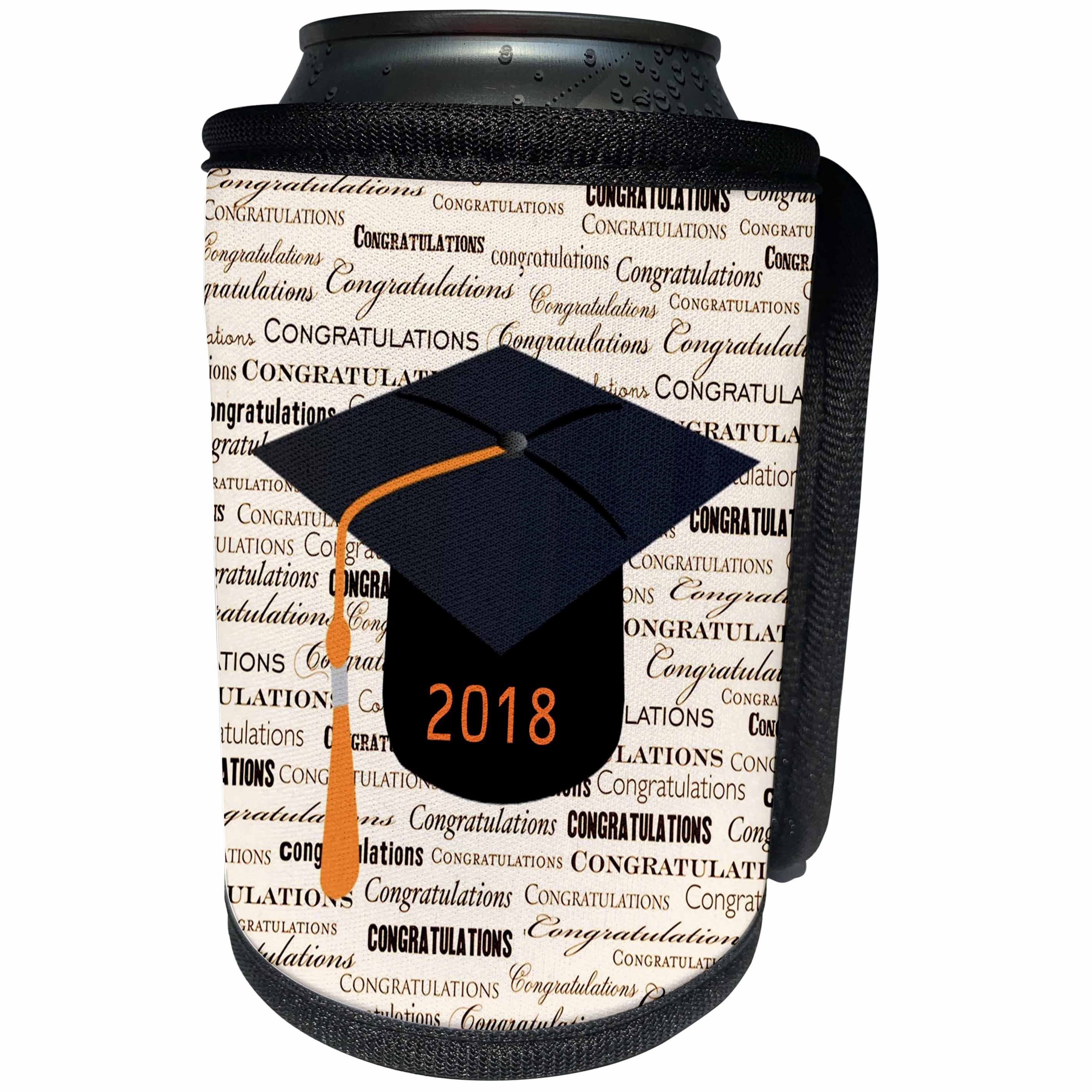 3dRose Graduation - Image of Congratulations Black Cap Orange Tassel - Can Cooler Bottle Wrap (cc_266447)