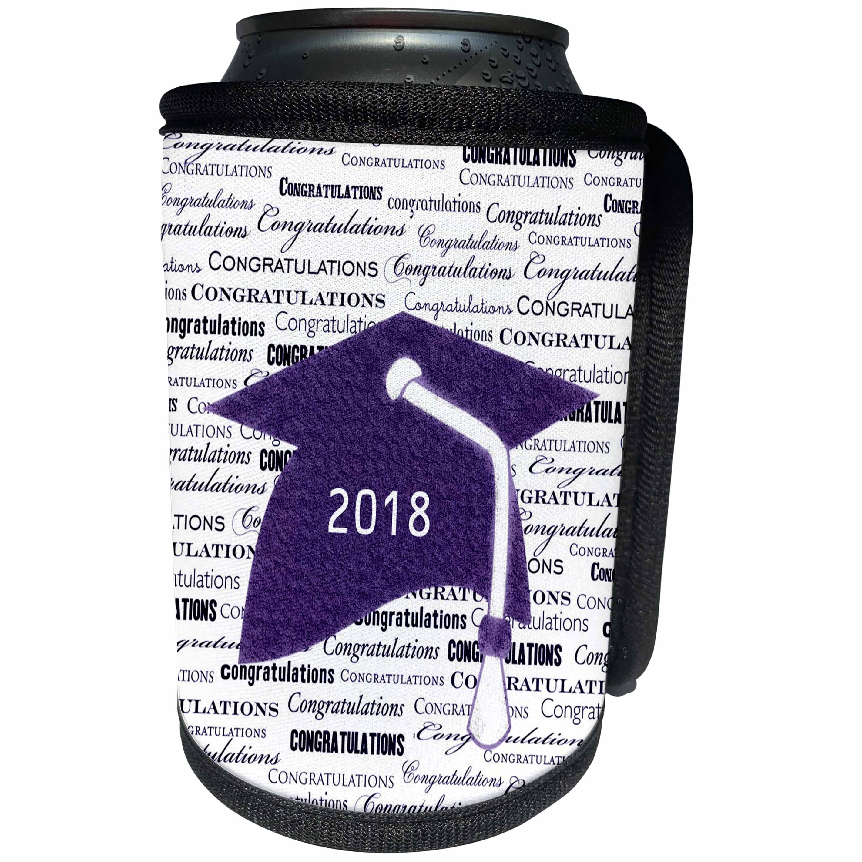 3dRose Graduation - Image of Congratulations Purple Cap White Tassel On Message - Can Cooler Bottle Wrap (cc_266455)
