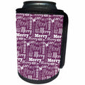 3dRose Anne Marie Baugh - Christmas - Cute Purple and White Christmas Merry and Bright Typography Pattern - Can Cooler Bottle Wrap (cc_266573)