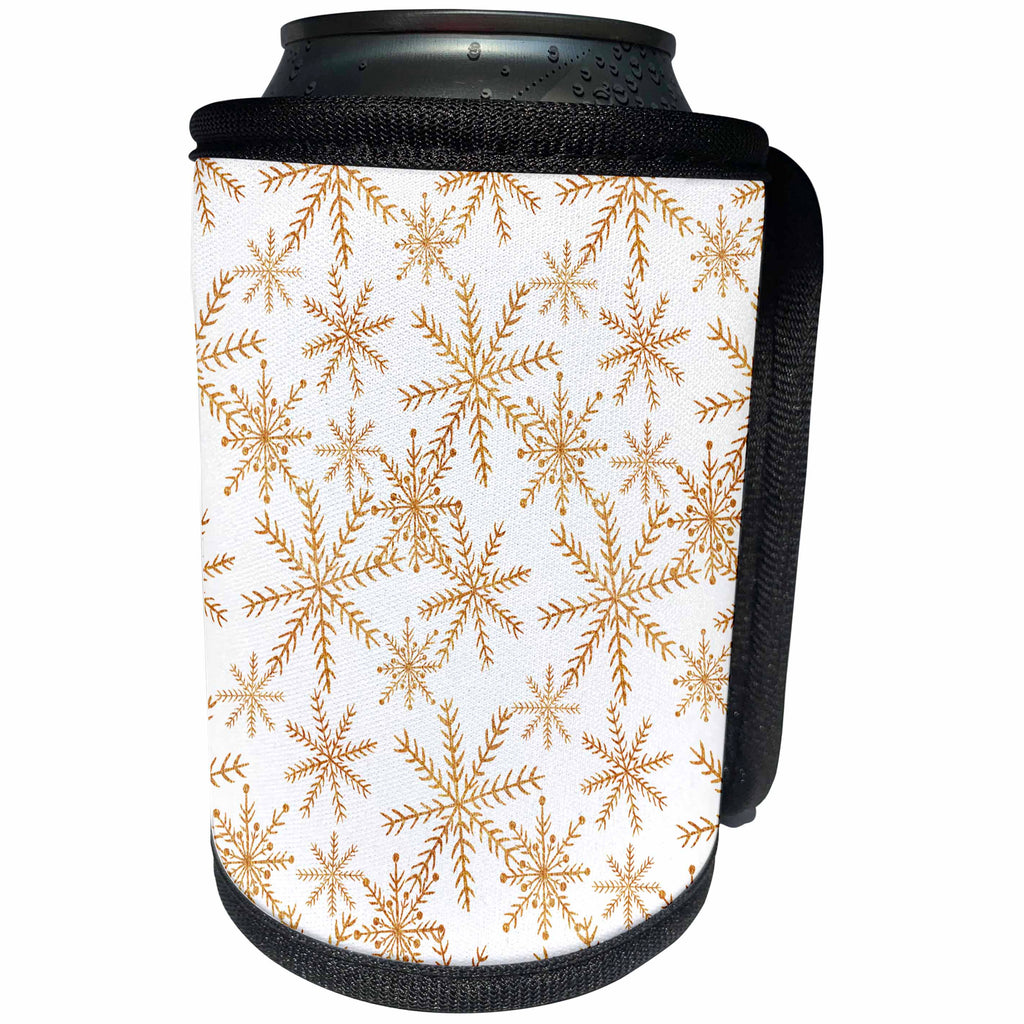 3dRose Anne Marie Baugh - Christmas - Elegant Gold Fancy Snowflakes Pattern - Can Cooler Bottle Wrap (cc_266586)