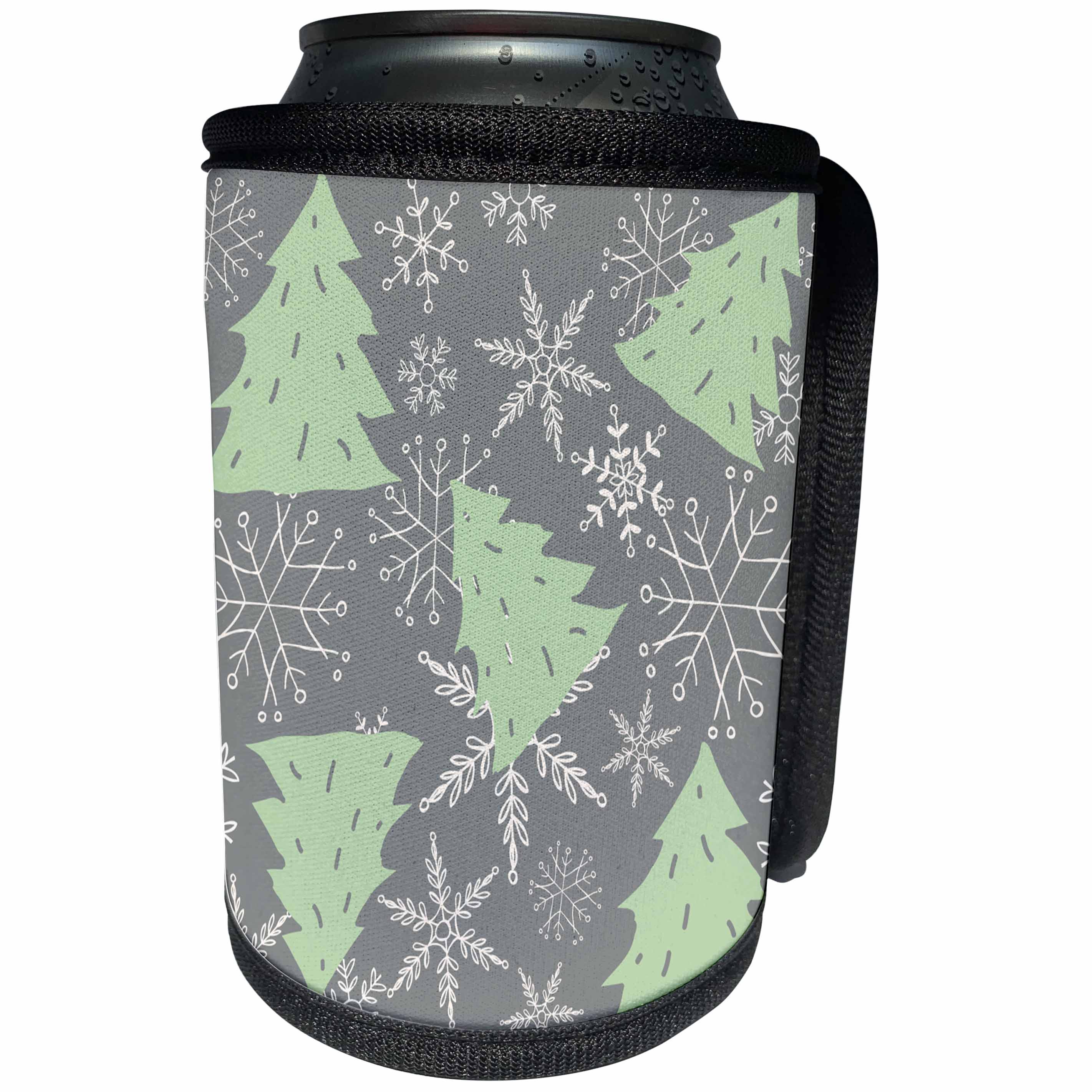 3dRose Anne Marie Baugh - Christmas - Cute Christmas Trees and Snowflakes Pattern - Can Cooler Bottle Wrap (cc_266587)