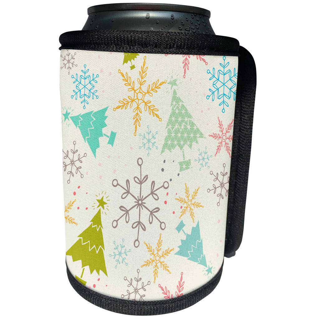 3dRose Anne Marie Baugh - Christmas - Cute Christmas Tress and Snowflakes In Pastel Colors Pattern - Can Cooler Bottle Wrap (cc_266591)