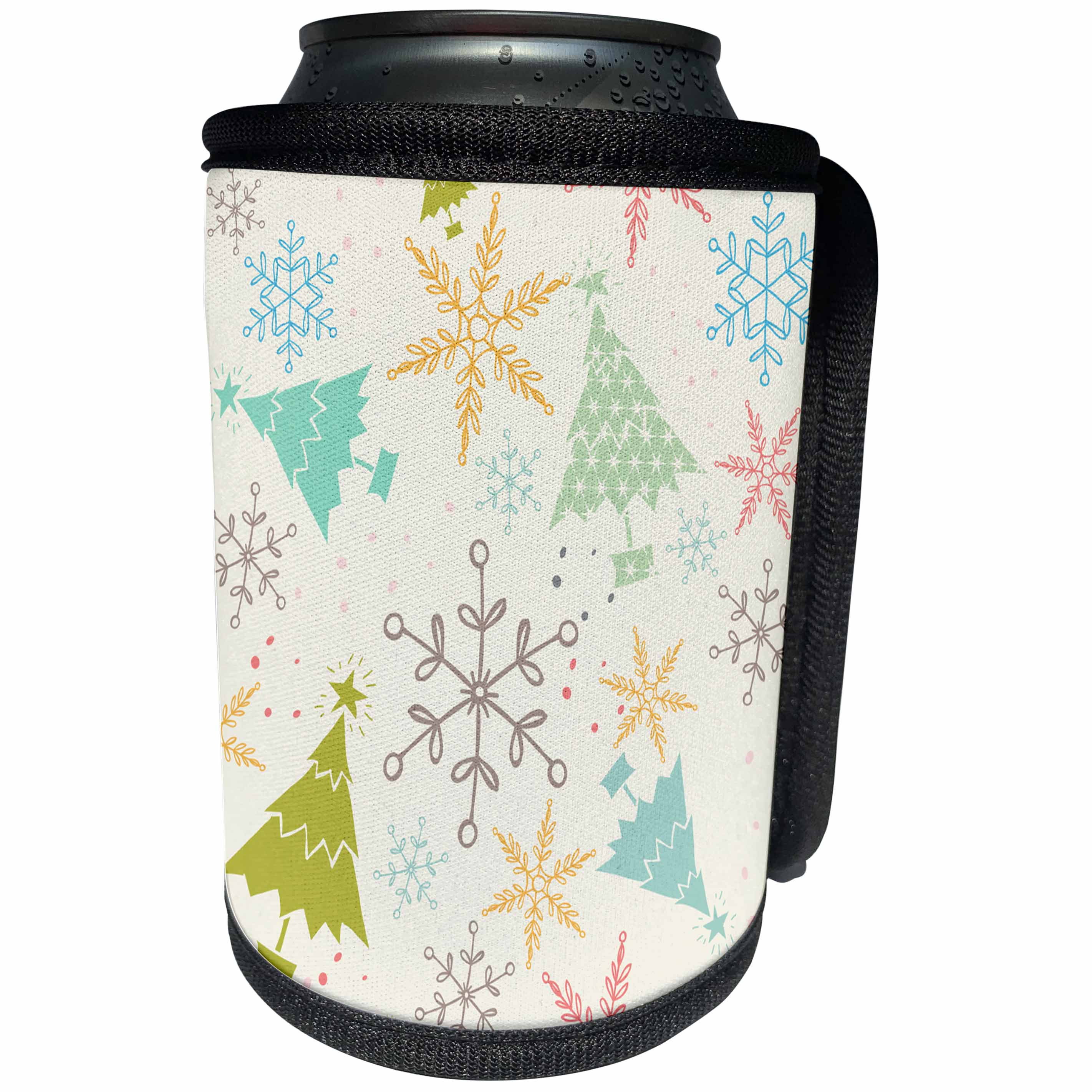 3dRose Anne Marie Baugh - Christmas - Cute Christmas Tress and Snowflakes In Pastel Colors Pattern - Can Cooler Bottle Wrap (cc_266591)