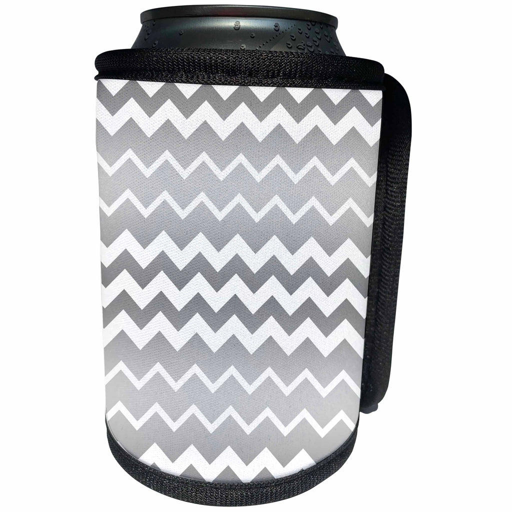 3dRose Anne Marie Baugh - Chevron Stripes - Chic Silver Chevron Stripes Pattern - Can Cooler Bottle Wrap (cc_266592)