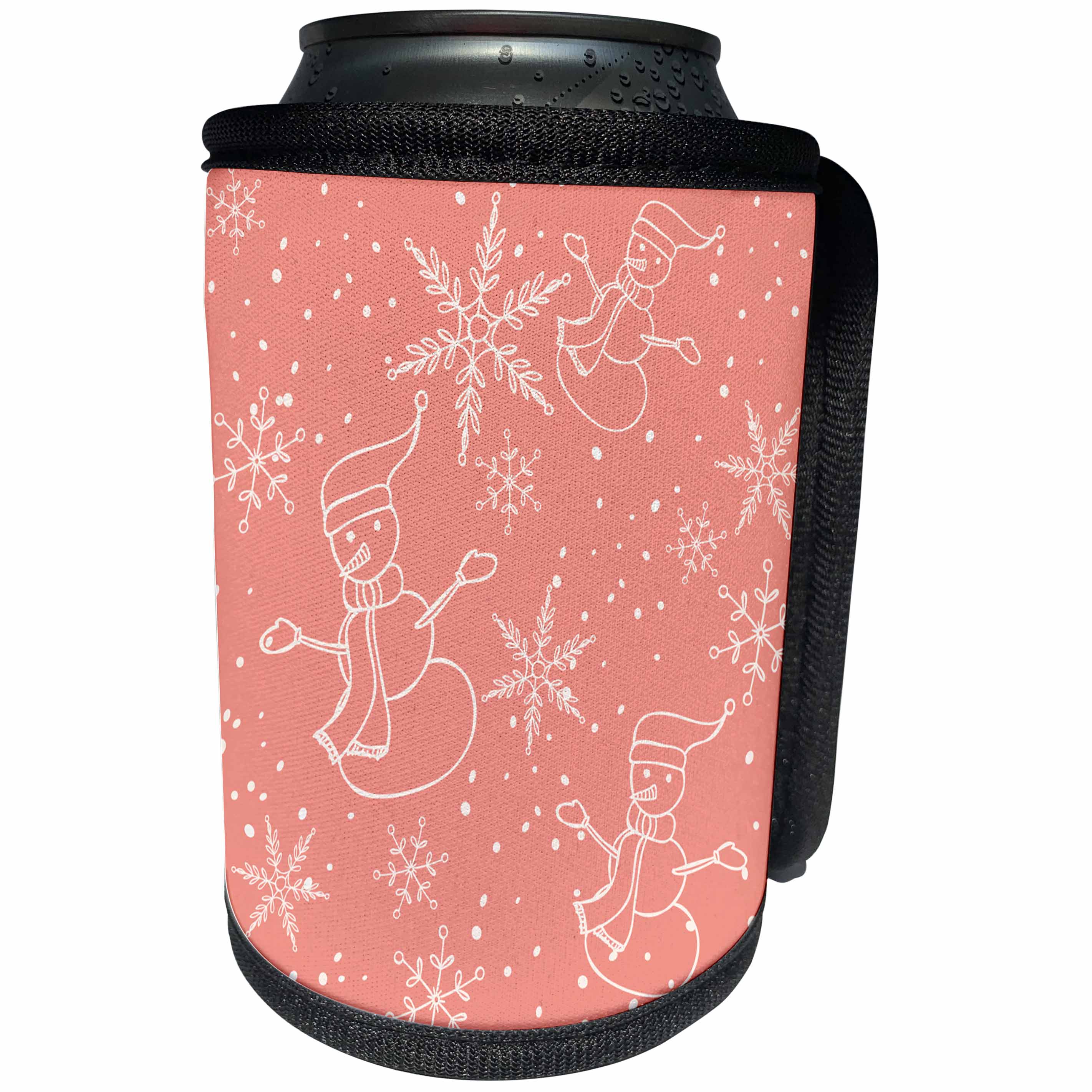 3dRose Anne Marie Baugh - Christmas - Pretty Snowmen and Snowflakes On A Pink Background Pattern - Can Cooler Bottle Wrap (cc_266597)