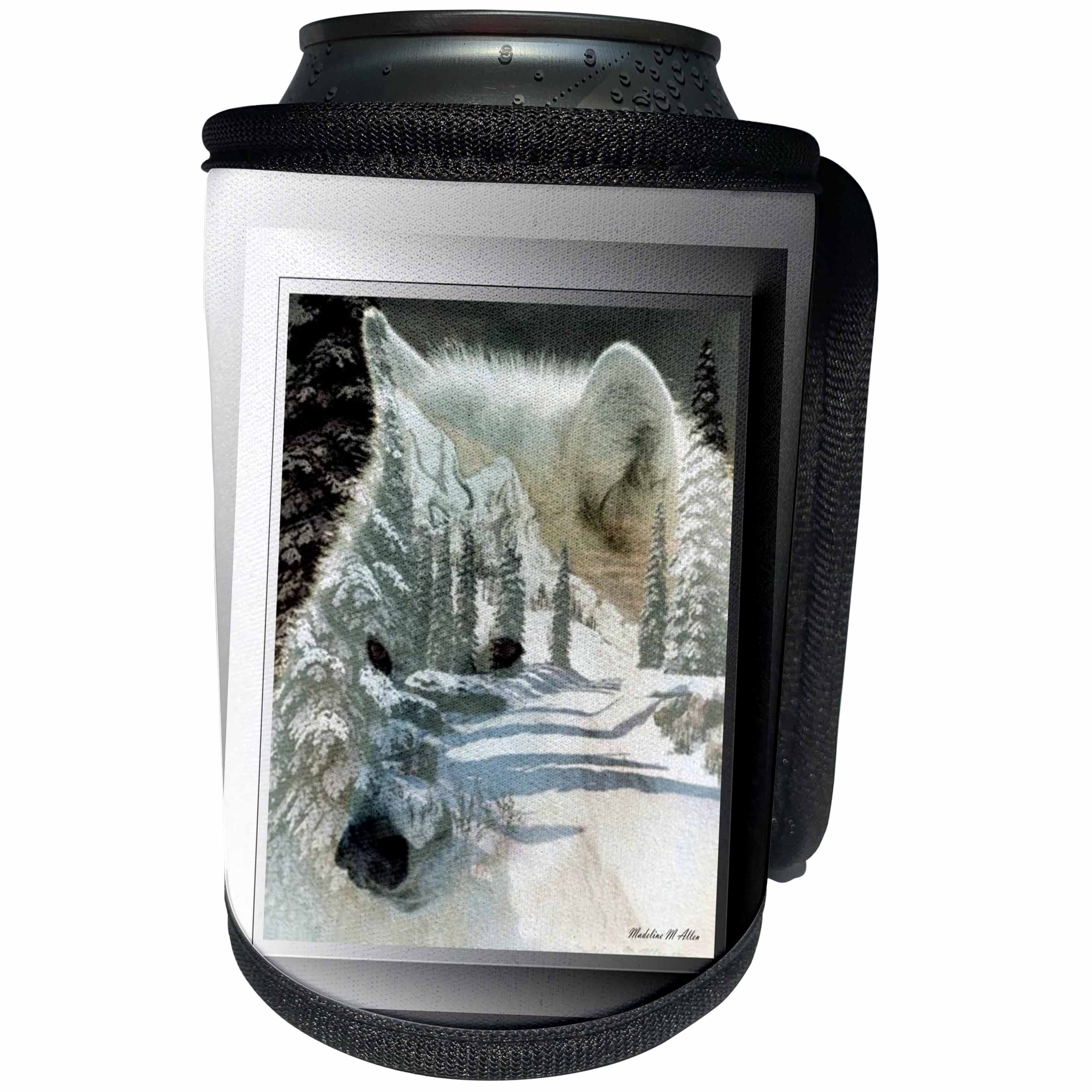 3dRose SmudgeArt Wildlife Designs - Spirit Of The Wilderness White Wolf - Can Cooler Bottle Wrap (cc_26660)
