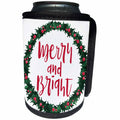 3dRose Anne Marie Baugh - Christmas - Cute Red and Green Holly Berries and Leaves With Merry and Bright - Can Cooler Bottle Wrap (cc_266606)