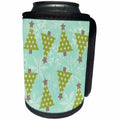 3dRose Anne Marie Baugh - Christmas - Cute Star Green Christmas Trees and Snowflakes On Aqua - Can Cooler Bottle Wrap (cc_266614)