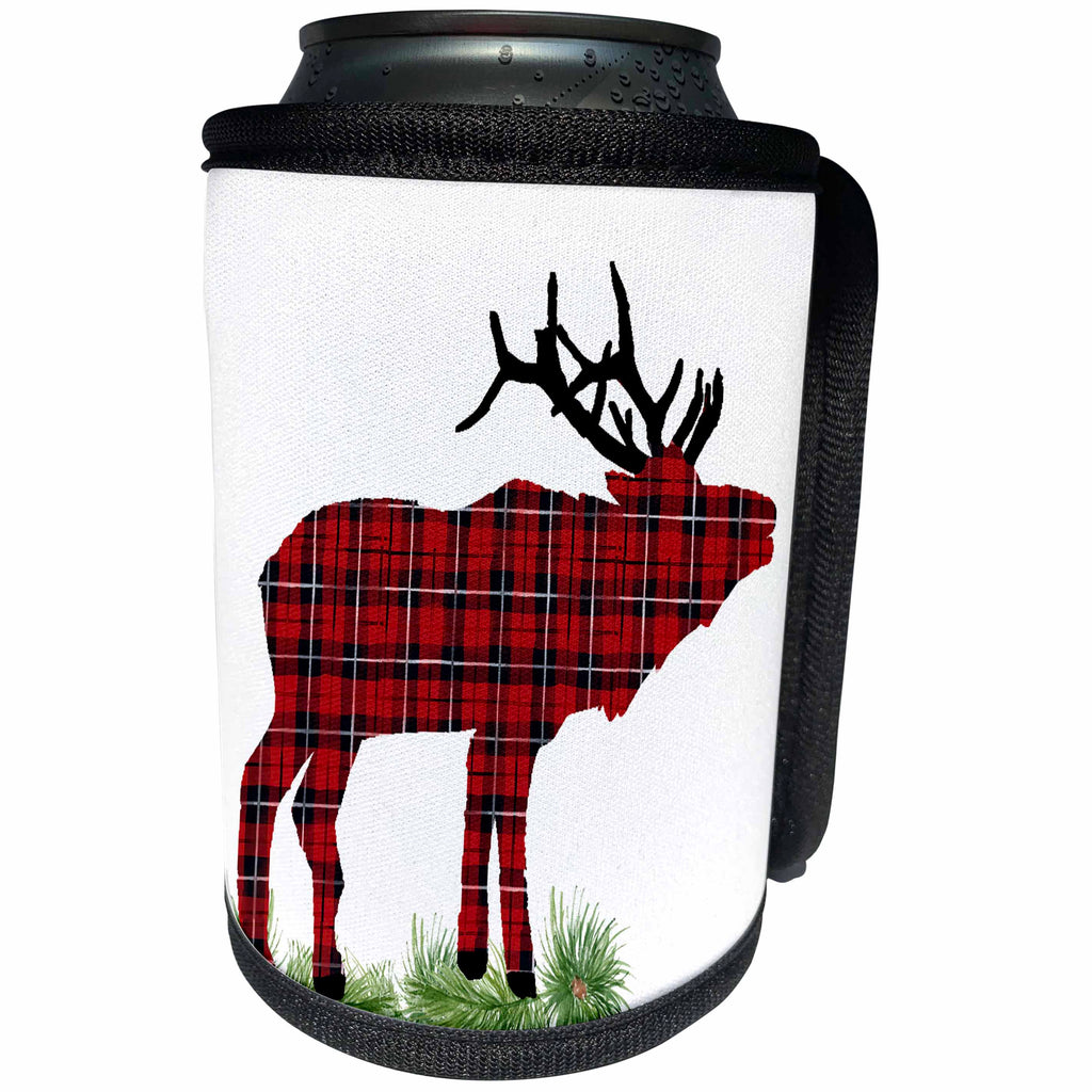 3dRose Anne Marie Baugh - Christmas - Plaid Elk Illustration - Can Cooler Bottle Wrap (cc_266621)