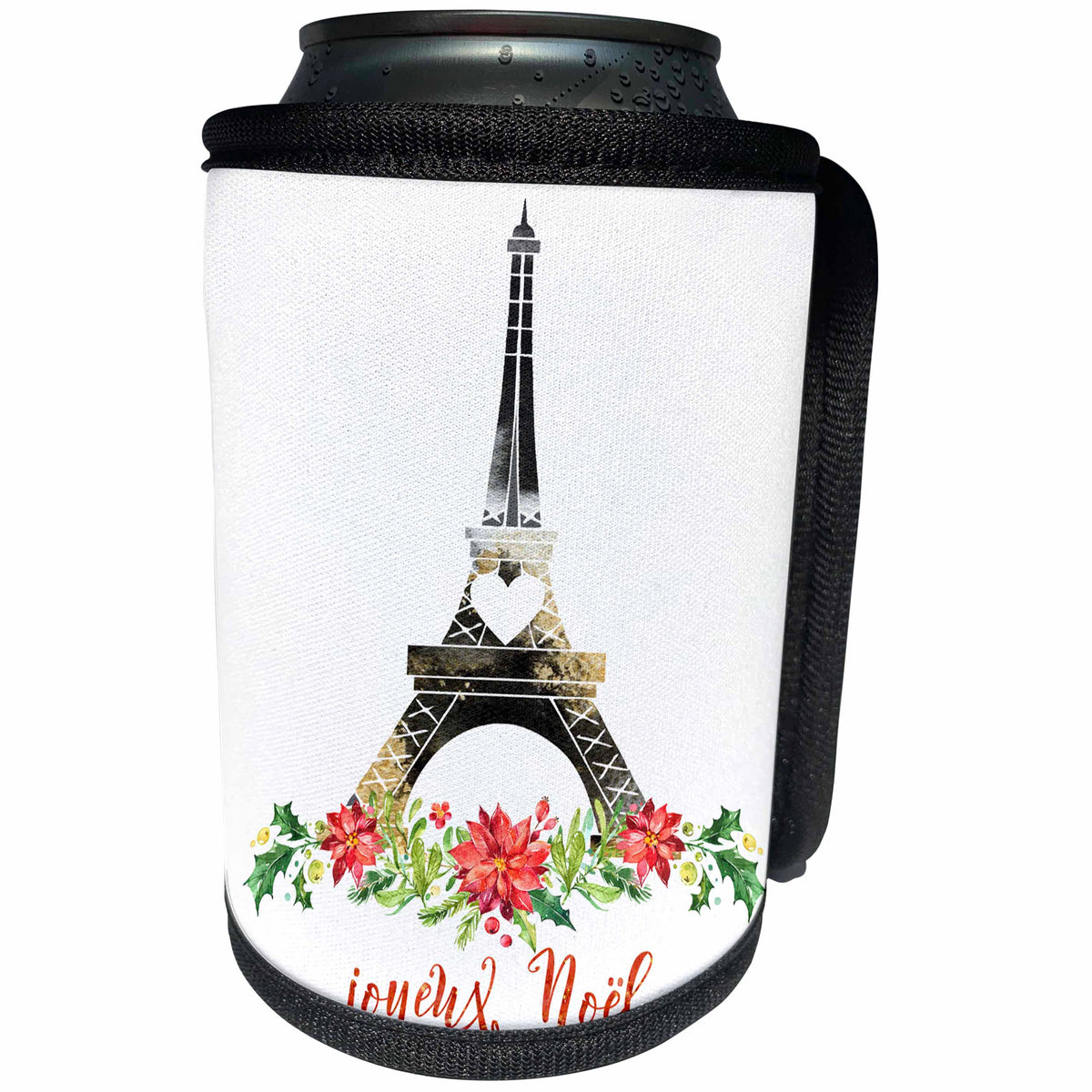 3dRose Anne Marie Baugh - Christmas - Joyeux Noel Christmas Eiffel Tower Illustration - Can Cooler Bottle Wrap (cc_266627)