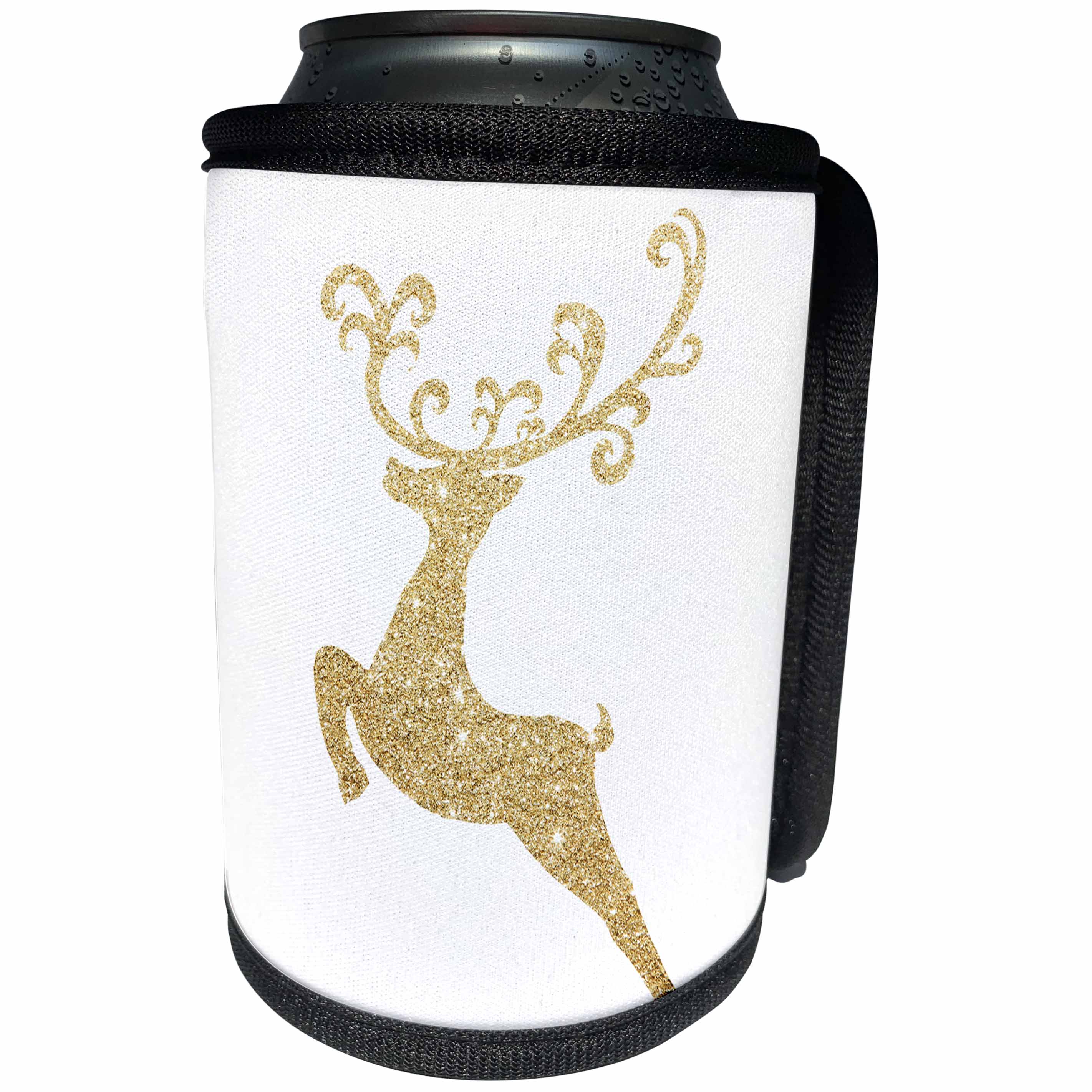 3dRose Anne Marie Baugh - Christmas - Faux Gold Glitter Fancy Deer - Can Cooler Bottle Wrap (cc_266633)