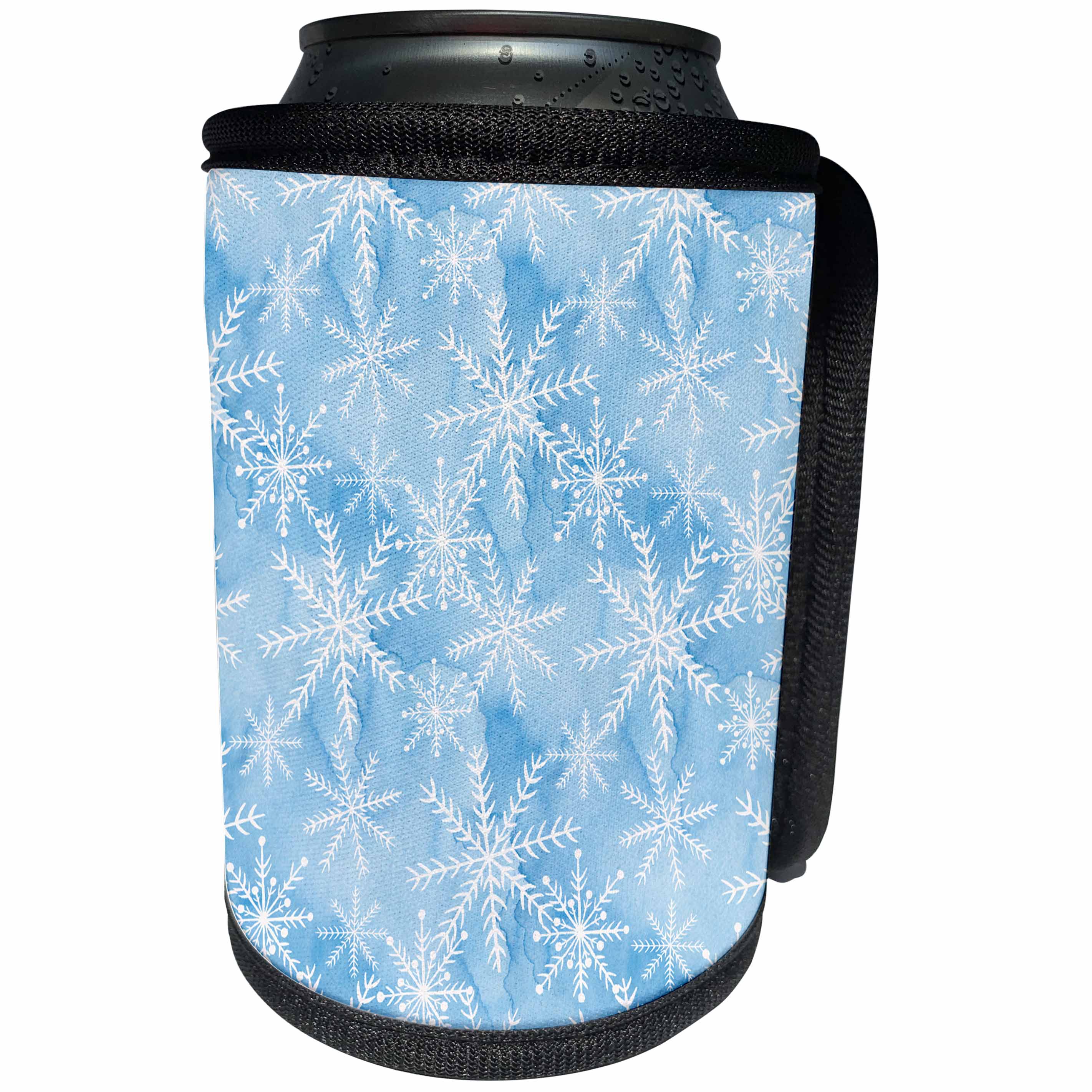 3dRose Anne Marie Baugh - Christmas - Pretty White Snowflakes On A Light Blue Watercolor Background - Can Cooler Bottle Wrap (cc_266640)