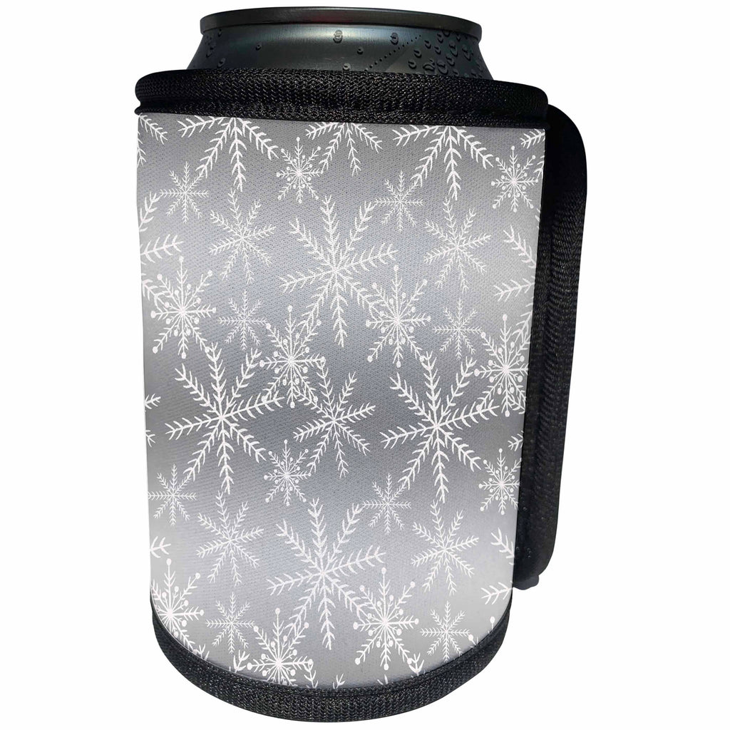 3dRose Anne Marie Baugh - Christmas - Pretty White Snowflakes On A Silver Background - Can Cooler Bottle Wrap (cc_266641)
