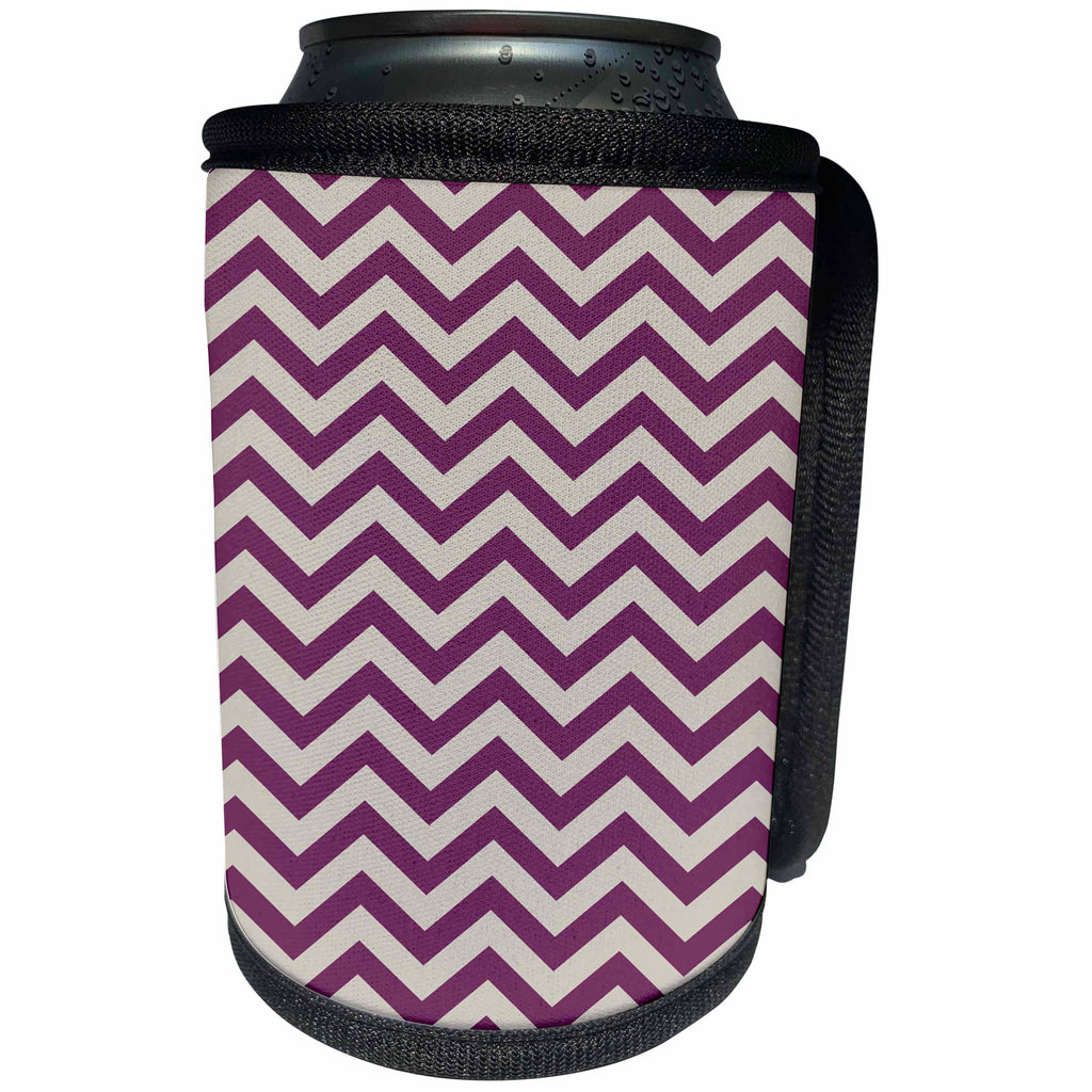3dRose Anne Marie Baugh - Chevron Stripes - Trendy Gray and Purple Chevron Stripes - Can Cooler Bottle Wrap (cc_266654)