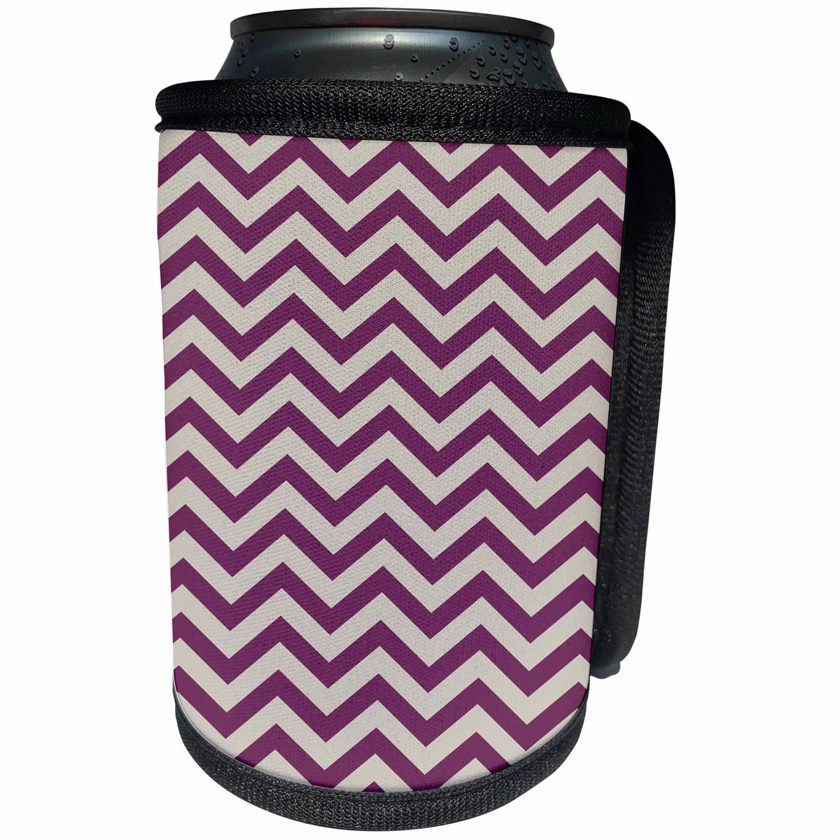 3dRose Anne Marie Baugh - Chevron Stripes - Trendy Gray and Purple Chevron Stripes - Can Cooler Bottle Wrap (cc_266654)