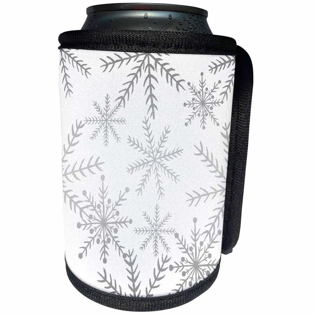 3dRose Anne Marie Baugh - Christmas - Pretty Silver Christmas Snowflakes Pattern - Can Cooler Bottle Wrap (cc_266662)