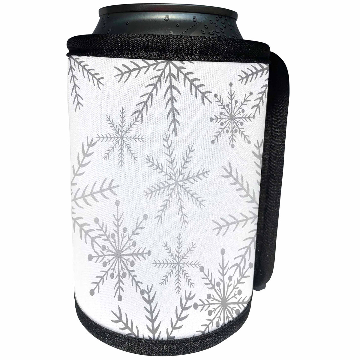 3dRose Anne Marie Baugh - Christmas - Pretty Silver Christmas Snowflakes Pattern - Can Cooler Bottle Wrap (cc_266662)