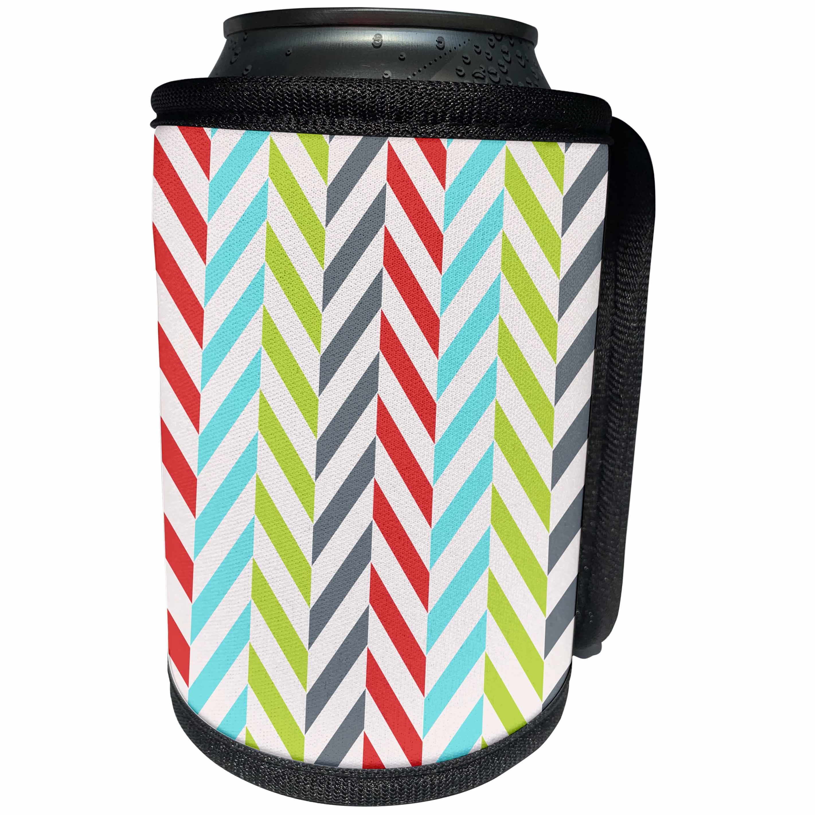 3dRose Anne Marie Baugh - Stripes - Red, Aqua, Green, Gray, and White Off Set Stripes - Can Cooler Bottle Wrap (cc_266669)
