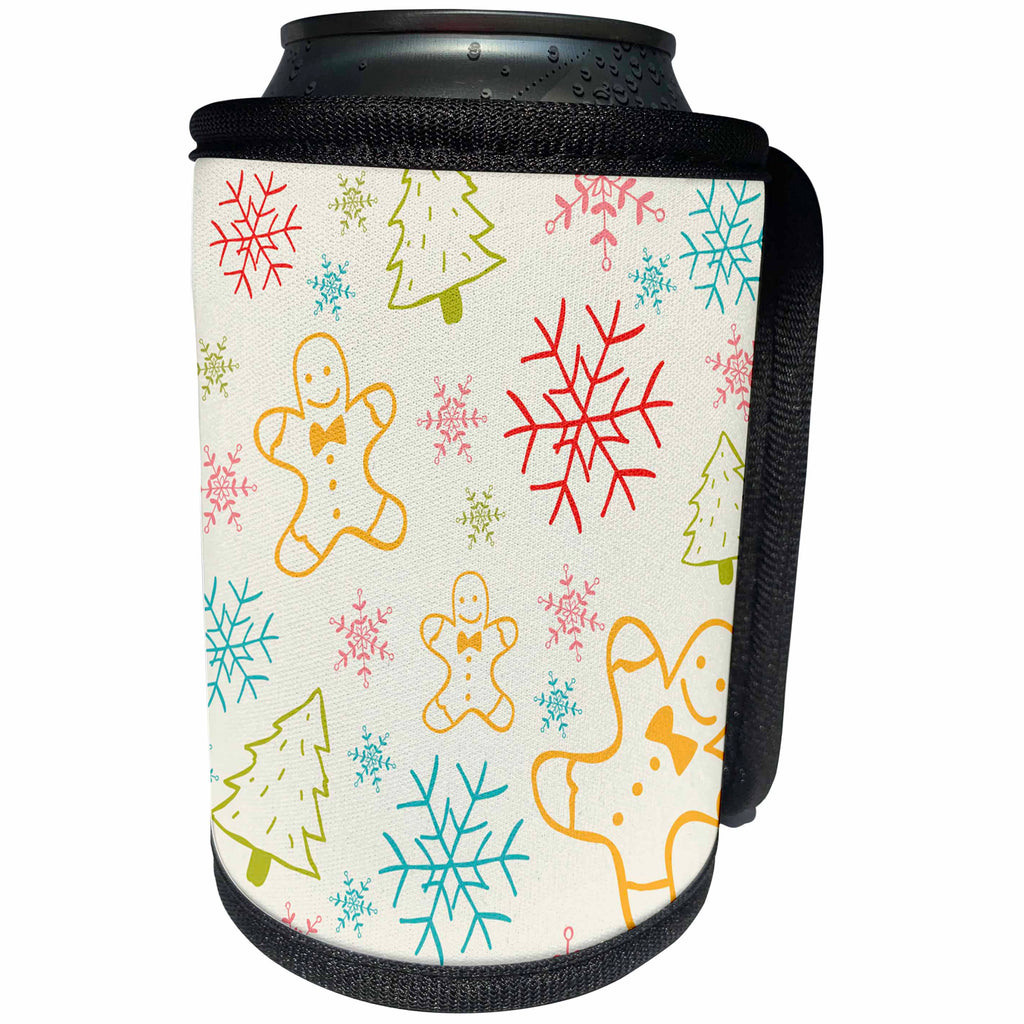 3dRose Anne Marie Baugh - Christmas - Cute Christmas Gingerbread Men, Christmas Trees, and Snowflakes - Can Cooler Bottle Wrap (cc_266676)