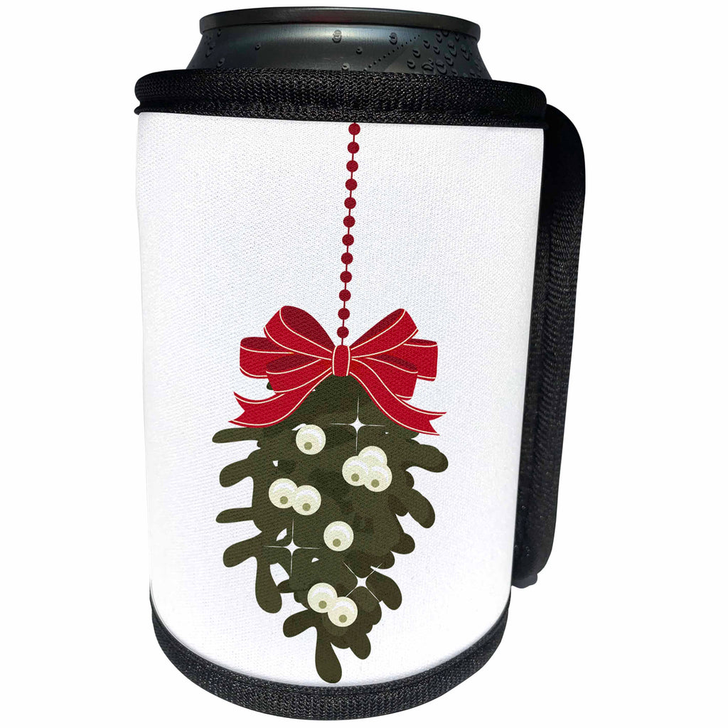 3dRose Anne Marie Baugh - Christmas - Red and Green Christmas Mistletoe Illustration - Can Cooler Bottle Wrap (cc_266707)