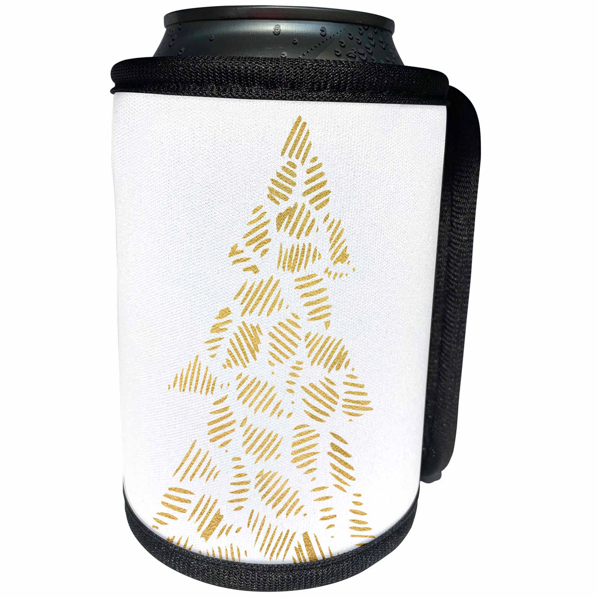 3dRose Anne Marie Baugh - Christmas - Contemporary Gold Lines Christmas Tree Illustration - Can Cooler Bottle Wrap (cc_266711)