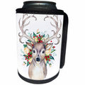 3dRose Anne Marie Baugh - Christmas - Watercolor Christmas Deer - Buck Against Christmas Floral - Can Cooler Bottle Wrap (cc_266712)