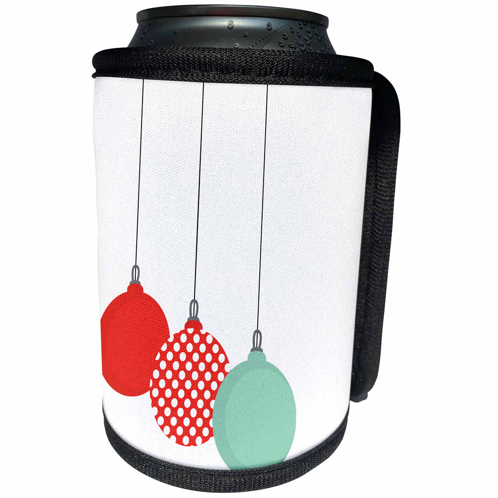 3dRose Anne Marie Baugh - Christmas - Cute Contemporary Red and Aqua Hanging Christmas Ornaments - Can Cooler Bottle Wrap (cc_266715)