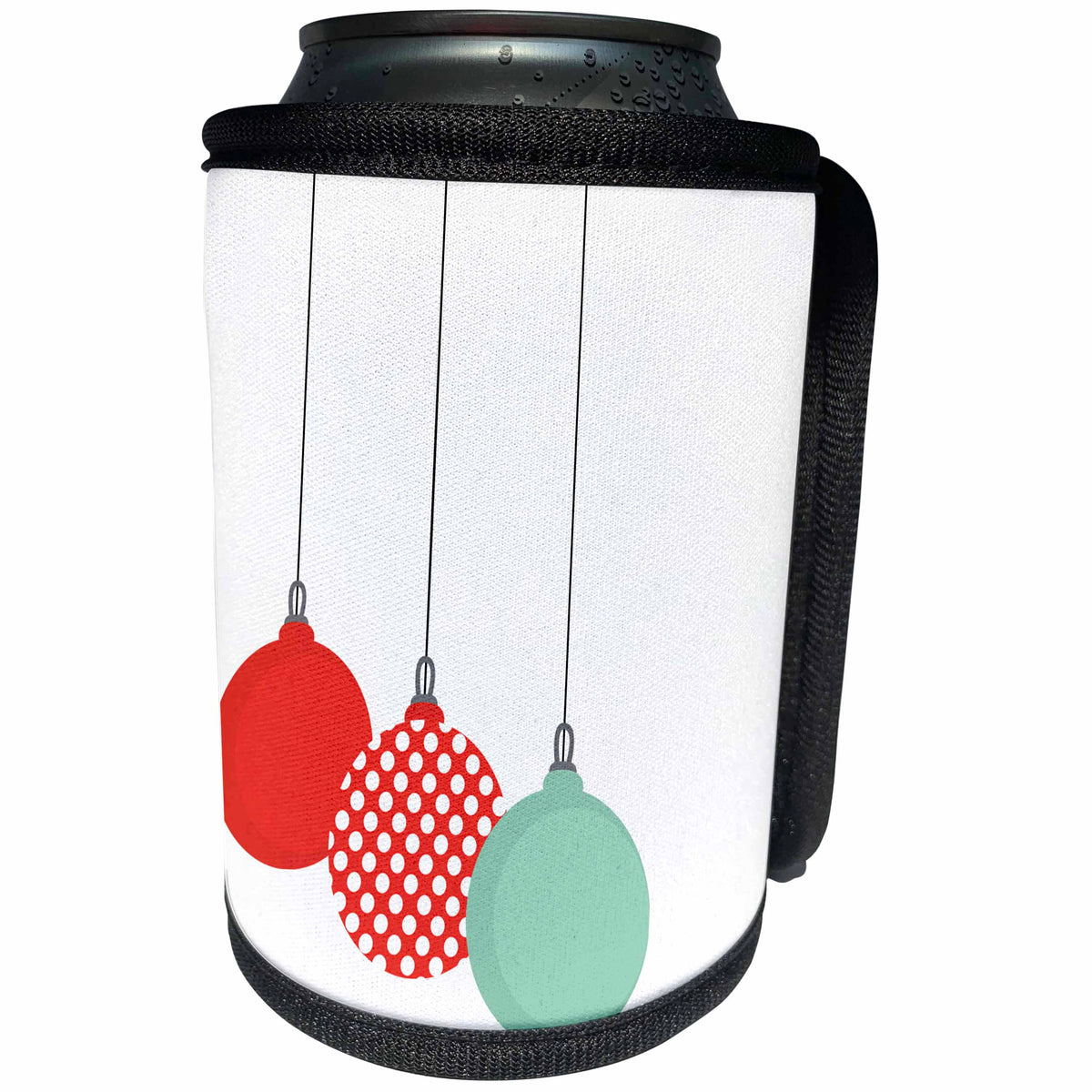 3dRose Anne Marie Baugh - Christmas - Cute Contemporary Red and Aqua Hanging Christmas Ornaments - Can Cooler Bottle Wrap (cc_266715)