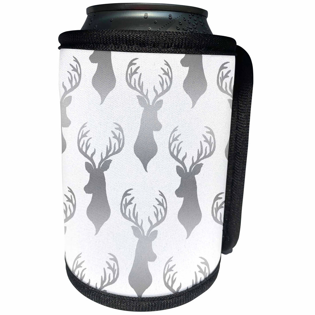 3dRose Anne Marie Baugh - Christmas - Glam Silver Deer - Buck Christmas Pattern - Can Cooler Bottle Wrap (cc_266743)