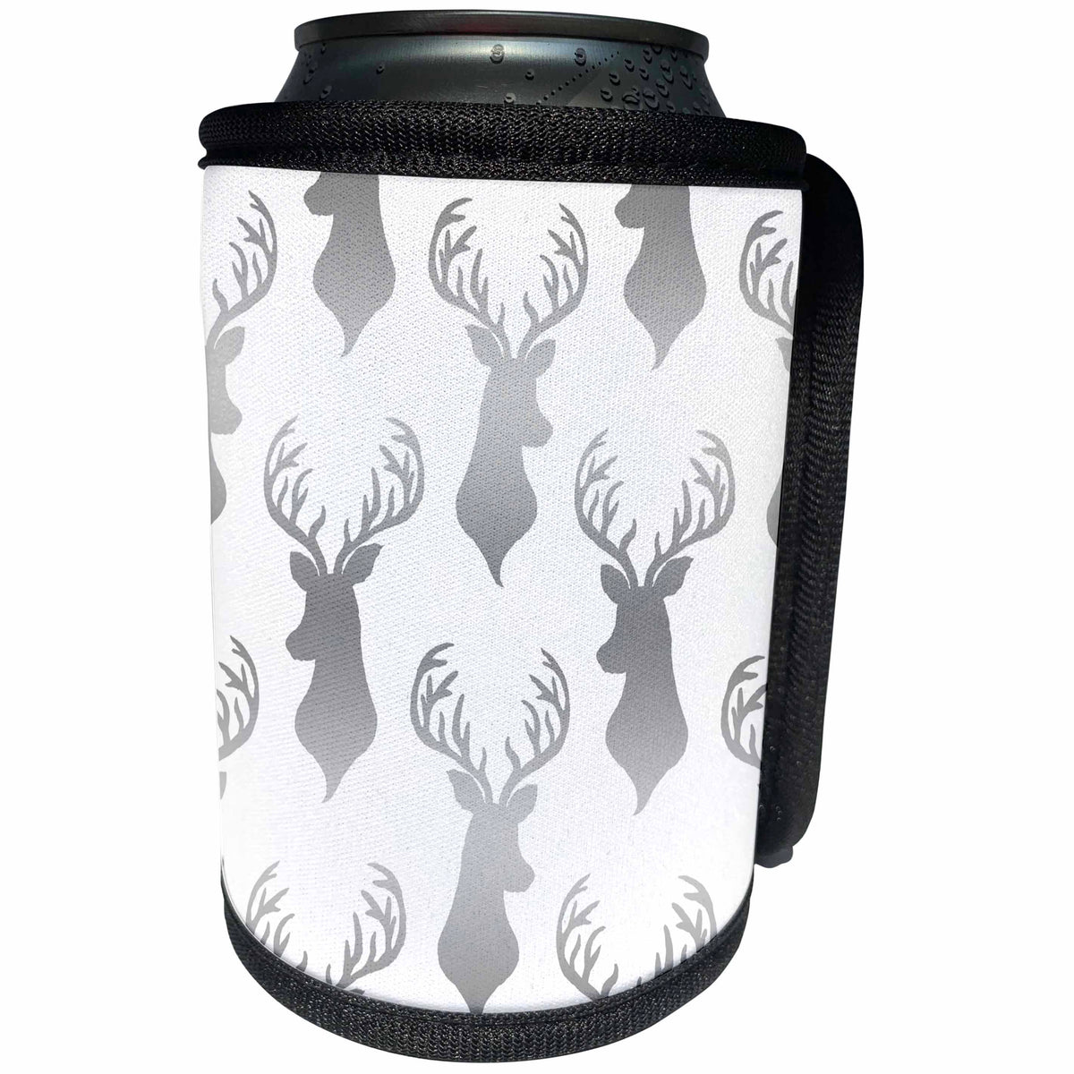 3dRose Anne Marie Baugh - Christmas - Glam Silver Deer - Buck Christmas Pattern - Can Cooler Bottle Wrap (cc_266743)
