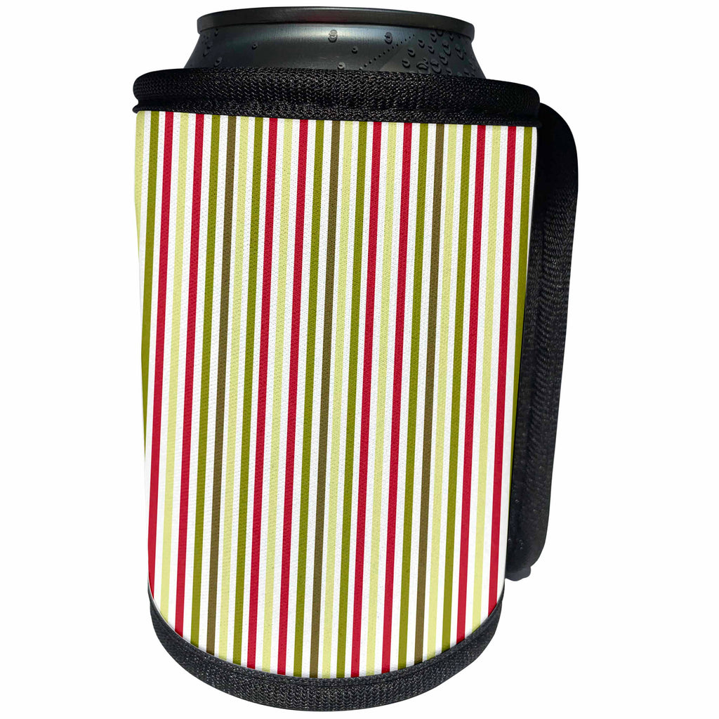 3dRose Anne Marie Baugh - Christmas - Cute Red and Green Christmas Stripes - Can Cooler Bottle Wrap (cc_266747)