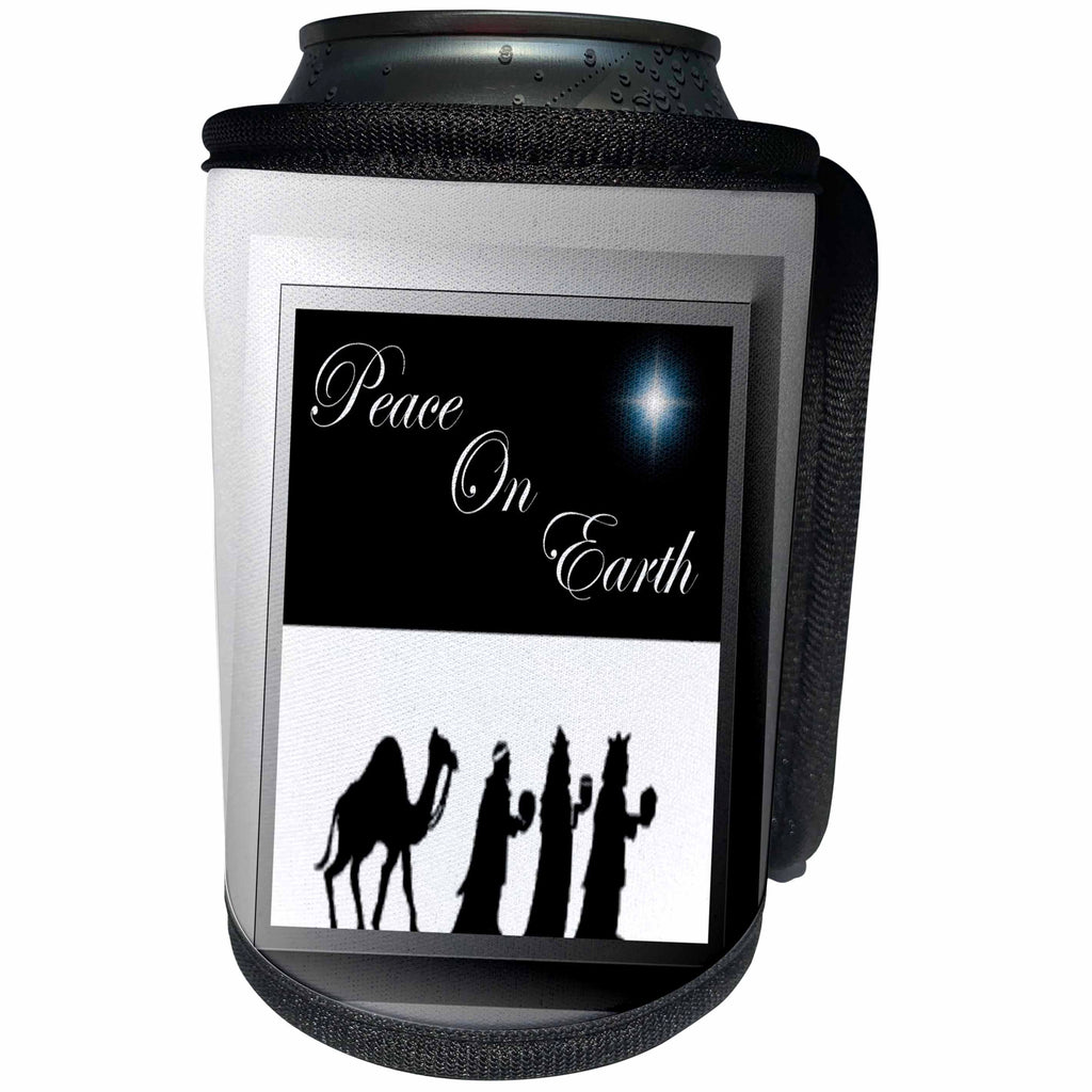 3dRose SmudgeArt All Things Christmas - Peace On Earth - Can Cooler Bottle Wrap (cc_26675)