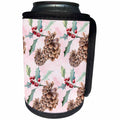 3dRose Anne Marie Baugh - Christmas - Pretty Watercolor Holly Berry and Pine Cones Pattern - Can Cooler Bottle Wrap (cc_266751)