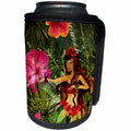 3dRose Uta Naumann Pattern - Aloha Colorful Flamingo Hula girl Jungle Tropical Floral Hawaii Pattern - Can Cooler Bottle Wrap (cc_266819)