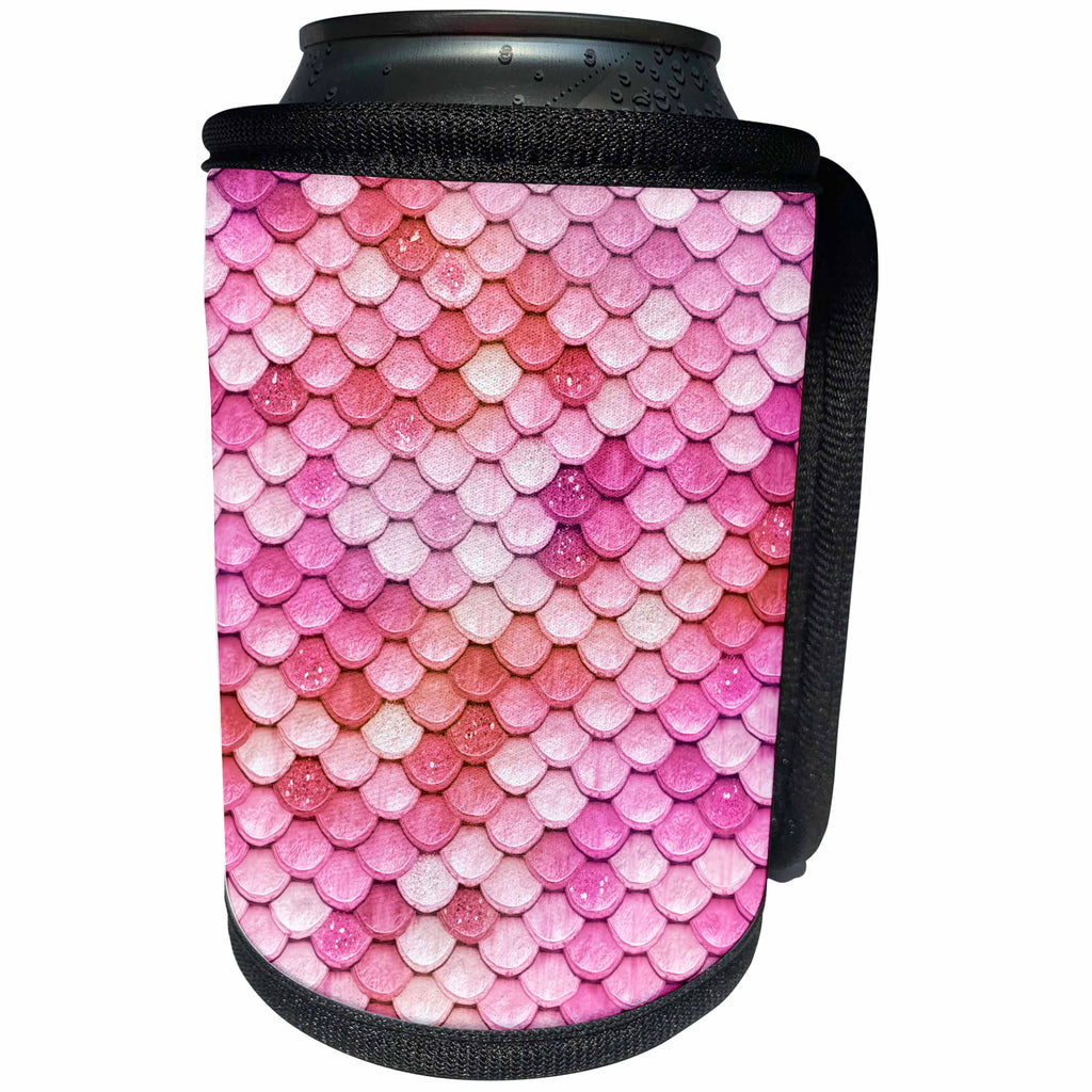 3dRose Uta Naumann Faux Glitter Pattern - Sparkling Pink Luxury Elegant Mermaid Scales Glitter Effect Art print - Can Cooler Bottle Wrap (cc_266821)